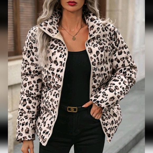 Jackets & Blazers - Women's Casual Leopard Print Padded Coat, Autumn & Winter Clothes